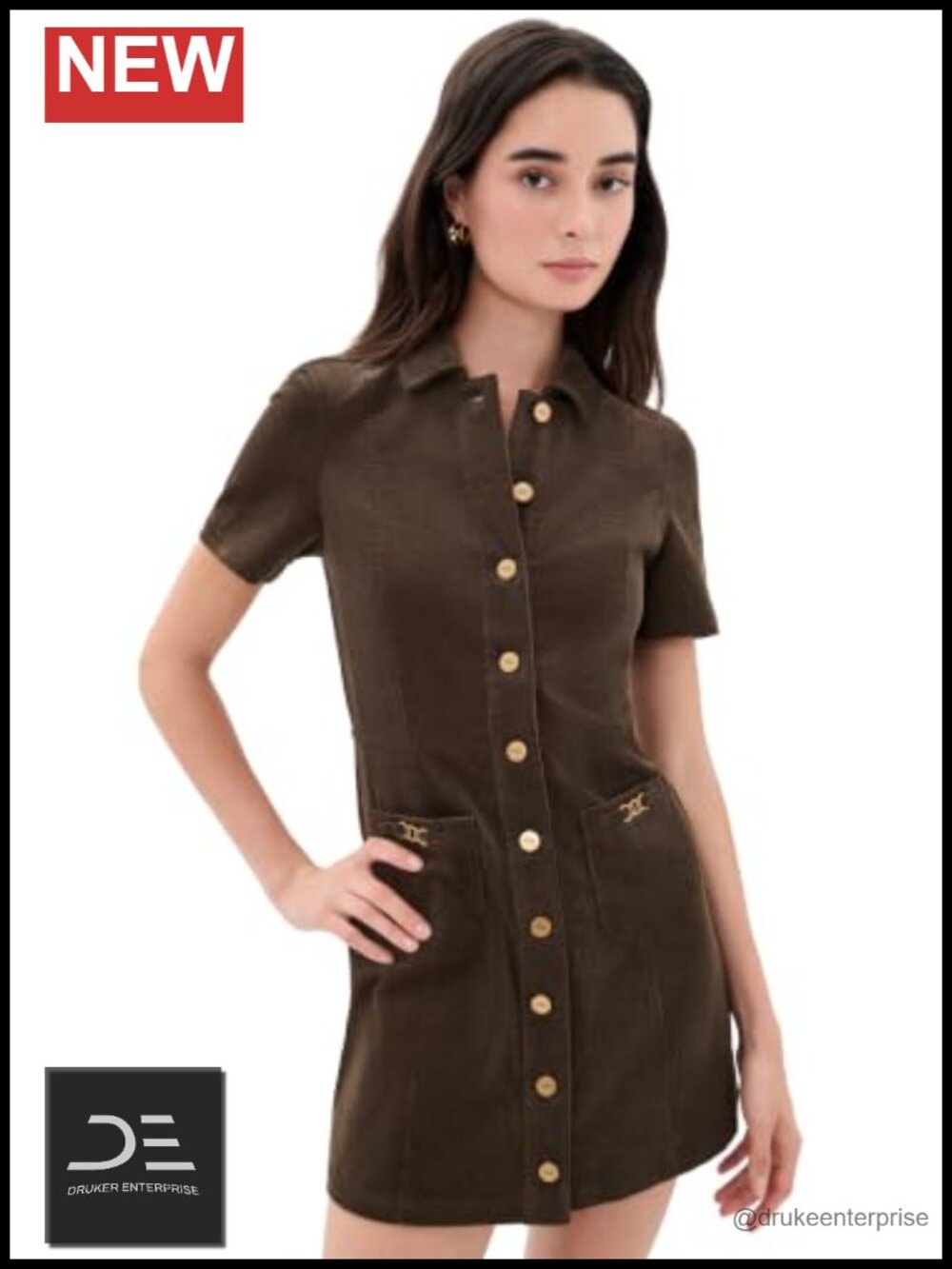 Corduroy Button Front Mini Dress